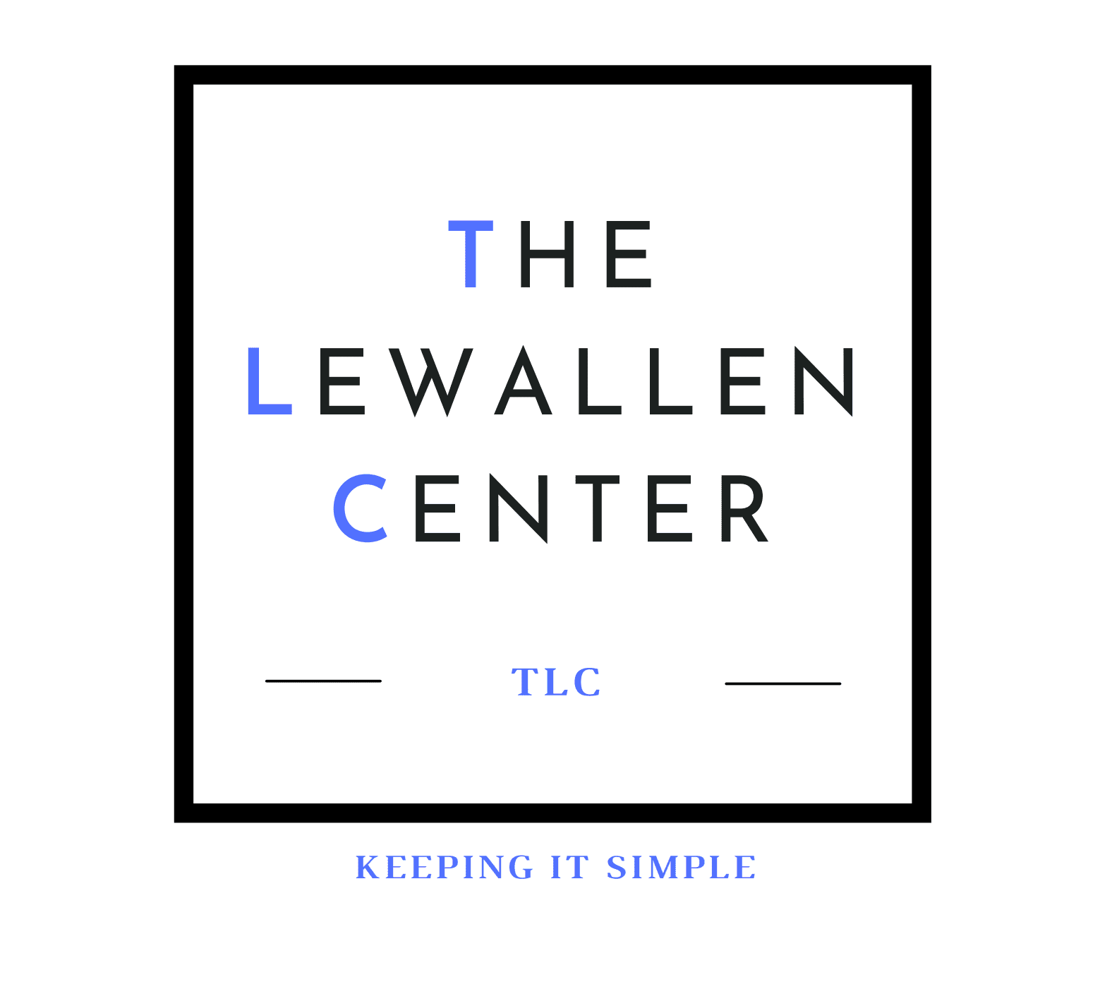 Logo of the lewallen center with the acronym tlc below and the tagline "keeping it simple" at the bottom.